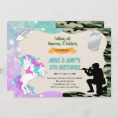 Invitation Armée de licorne fête conjointe (Devant / Derrière)