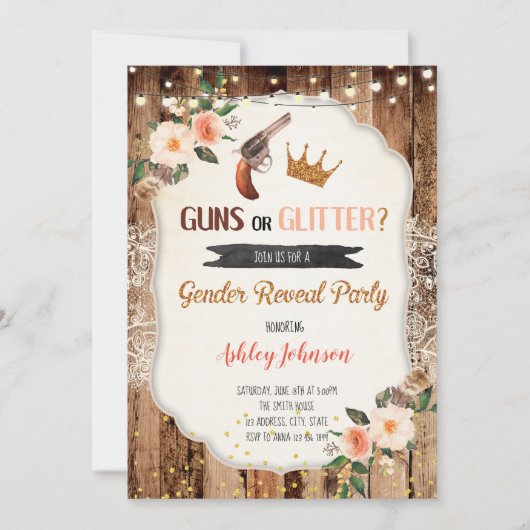 Invitation Armes à feu ou genre de Parties scintillant révéle (Devant)