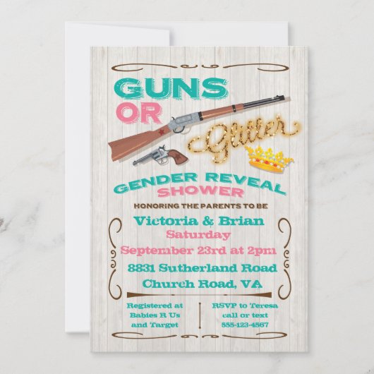 Invitation Armes à feu ou Parties scintillant Baby shower de (Devant)