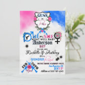 Invitation Armes à feu ou Roses rose et bleu Révélation de ge (Debout devant)