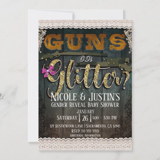 Invitation ARMES OU PARTIES SCINTILLANT Dentelles en bois Gen (Devant)