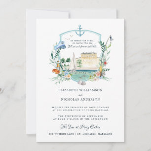 Invitation Armoiries de mariage de pêche côtière nautique B