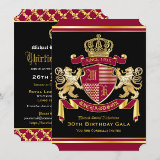 Invitation Armoiries royales Emblème Lion d'or rouge Annivers