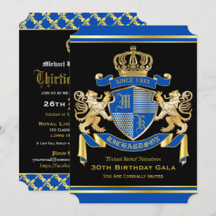 Invitation Armoiries royales Lion d'or bleu Emblème Anniversa