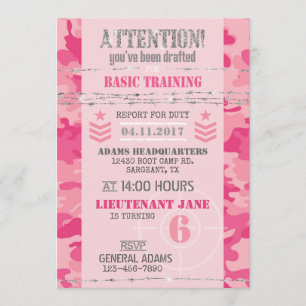 Invitation Army Pink GI Jane Camoufling Anniversaire militair
