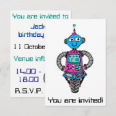 Invitation Arnie Robot : Rose et bleu (Devant / Derrière)