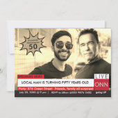 Invitation Arnold Schwarzenegger Funny TV News 50e anniversai (Devant)