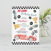 Invitation Arrêt : Bain d'anniversaire, voiture de course pou (Debout devant)