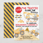 Invitation Arrêtez la construction de la route d'anniversaire (Devant / Derrière)