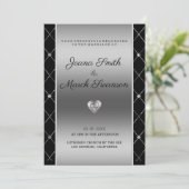 Invitation Arrière - plan Argent Et Mariage Coeur (Debout devant)