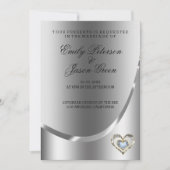 Invitation Arrière - plan Argent Et Mariage Coeur Diamants (Devant)