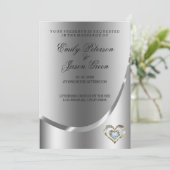 Invitation Arrière - plan Argent Et Mariage Coeur Diamants (Debout devant)