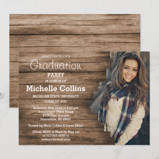 Invitation Arrière - plan de bois élégant (Devant / Derrière)