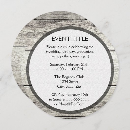 Invitation Arrière - plan de bois flotté (Devant / Derrière)
