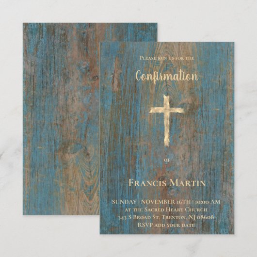 Invitation arrière - plan de bois rustique Confirmation (Devant / Derrière)