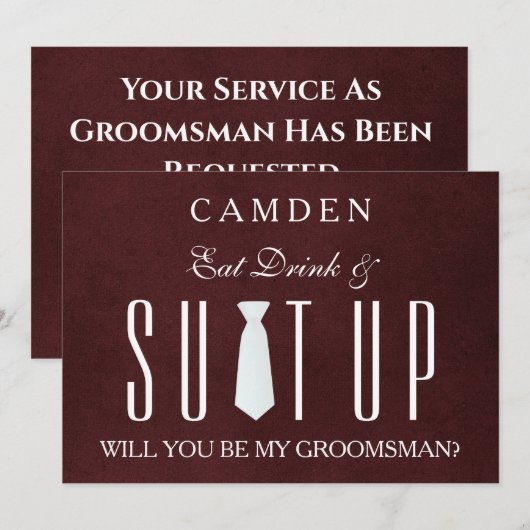 Invitation Arrière - plan de bois Suitup Serez-vous mon groom (Devant / Derrière)