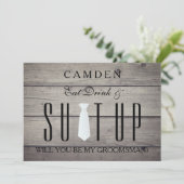 Invitation Arrière - plan de bois Suitup Serez-vous mon groom (Debout devant)