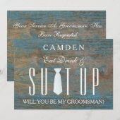 Invitation Arrière - plan de bois Suitup Serez-vous mon groom (Devant / Derrière)