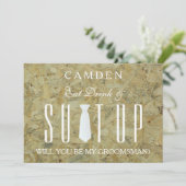 Invitation Arrière - plan de bois Suitup Serez-vous mon groom (Debout devant)