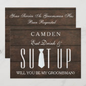 Invitation Arrière - plan de bois Suitup Serez-vous mon groom (Devant / Derrière)