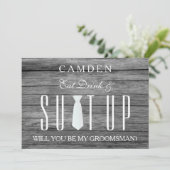 Invitation Arrière - plan de bois Suitup Serez-vous mon groom (Debout devant)