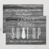 Invitation Arrière - plan de bois Suitup Serez-vous mon groom (Devant / Derrière)