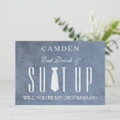 Invitation Arrière - plan de bois Suitup Serez-vous mon groom (Debout devant)