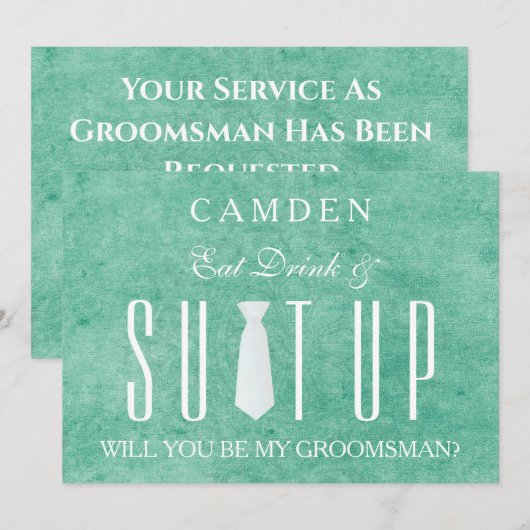 Invitation Arrière - plan de bois Suitup Serez-vous mon groom (Devant / Derrière)