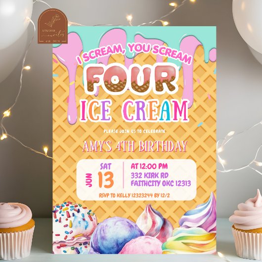 Invitation Arrière - plan de gaufre trempant Crème de glace r