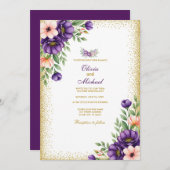 Invitation Arrière - plan de papier papier à note florale vio (Devant / Derrière)