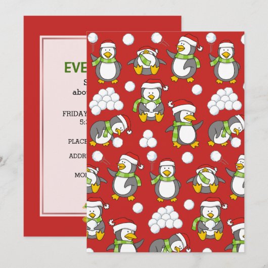 Invitation Arrière - plan de pingouins de Noël (Devant / Derrière)