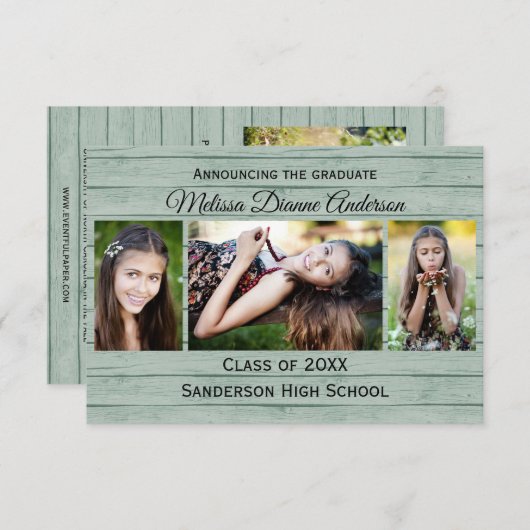 Invitation Arrière - plan de planches à bois - 3x5 Graduation (Devant / Derrière)