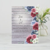 Invitation Arrière - plan en bois rustique avec fleurs et pro (Debout devant)