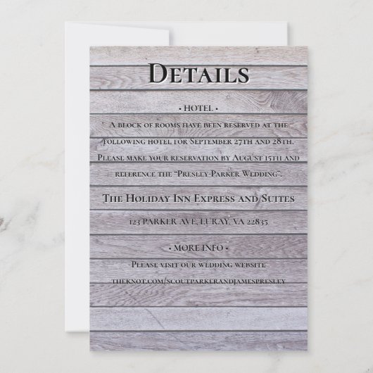 Invitation Arrière - plan en bois rustique avec fleurs et pro (Dos)