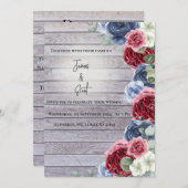 Invitation Arrière - plan en bois rustique avec fleurs et pro (Devant / Derrière)
