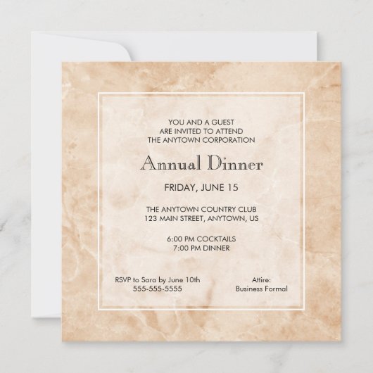Invitation Arrière - plan en marbre | Dîner professionnel (Devant)