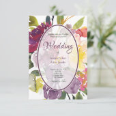 Invitation Arrière - plan fleuri jaune et violet mariage (Debout devant)