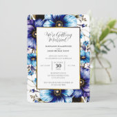Invitation Arrière - plan Floral Blanc Or Bleu pourpre (Debout devant)