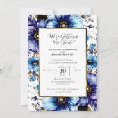 Invitation Arrière - plan Floral Blanc Or Bleu pourpre (Devant)