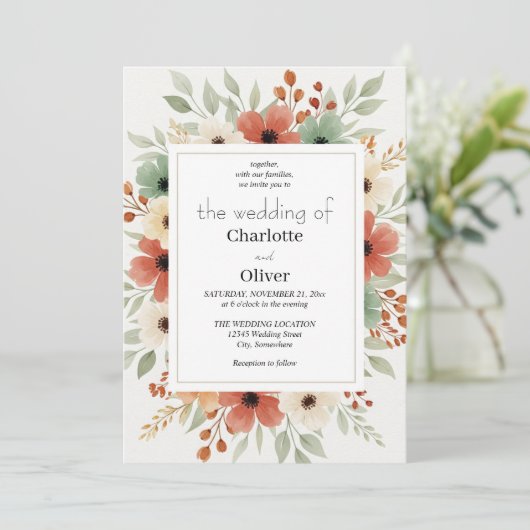 Invitation Arrière - plan Floral rustique (Debout devant)