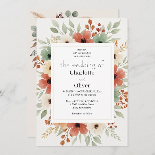 Invitation Arrière - plan Floral rustique (Devant / Derrière)