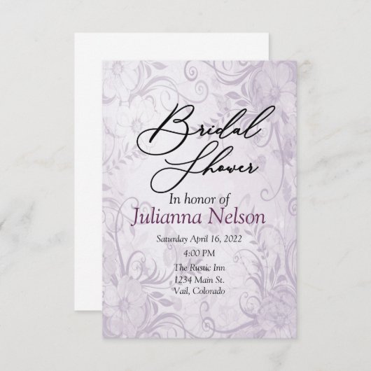 Invitation arrière - plan florale violette (Devant / Derrière)