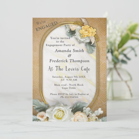 Invitation Arrière - plan Mandala Gold avec Roses Blanches (Debout devant)