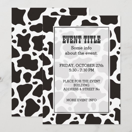 Invitation arrière - plan motif de vache (Devant / Derrière)