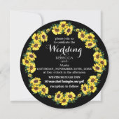 Invitation Arrière - plan noir et tournesol (Devant)