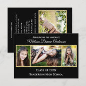 Invitation Arrière - plan noir/or - 3x5 Graduation Party (Devant / Derrière)