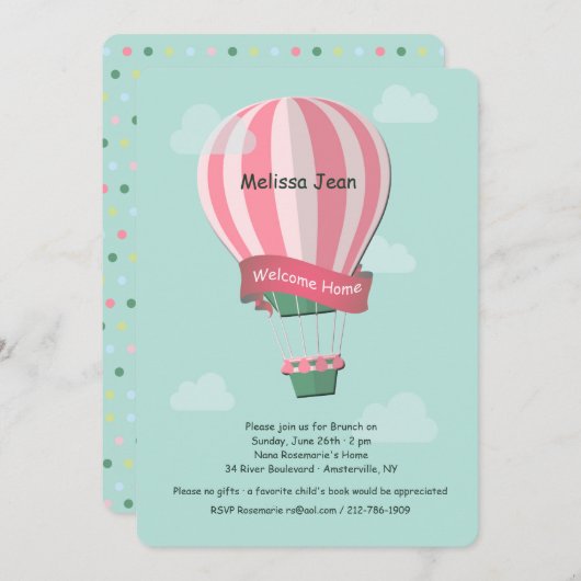 Invitation Arrière - plan rose à air chaud (Devant / Derrière)