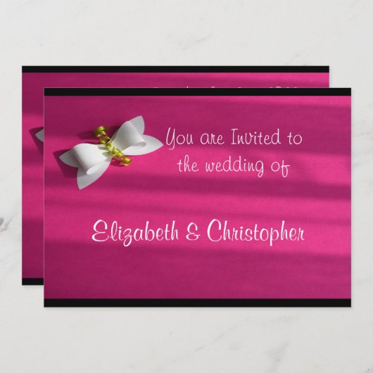 Invitation Arrière - plan rose avec un Mariage blanc (Devant / Derrière)