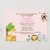 Invitation Arrière - plan rose de la fête de la Jungle (Devant / Derrière)