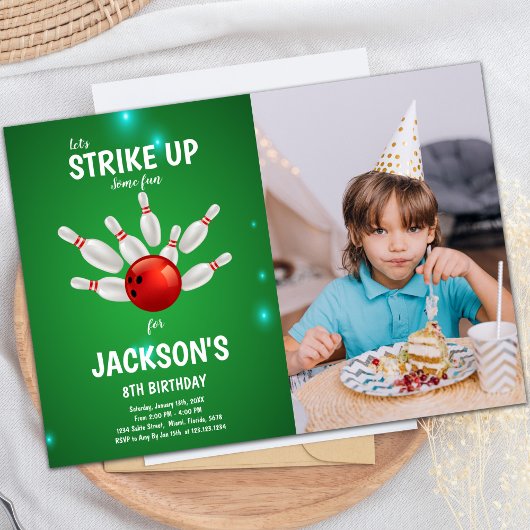 Invitation Arrière - plan vert Bowling Anniversaire Invitatio